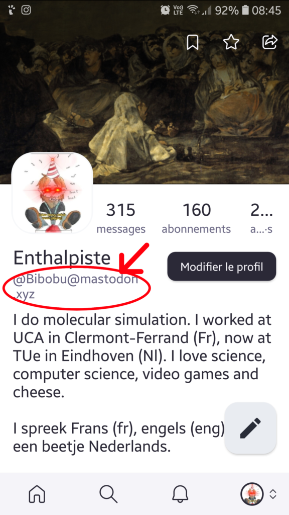 Capture d’écran de l’application officielle avec le nom du compte mis en
évidence