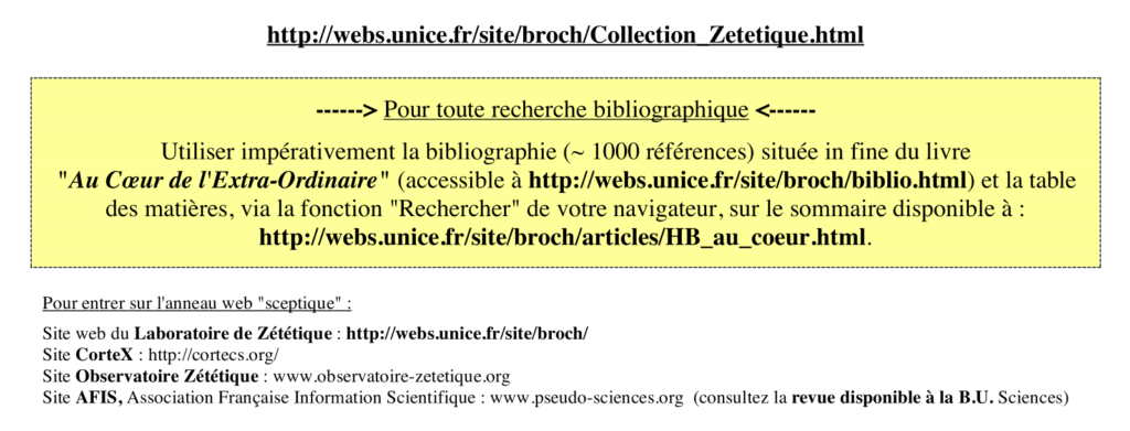 Capture d'écran d'un des dossiers fournis au étudiants par Henri Broch. Dans un encart jaune un texte disant: Pour toute recherche bibliographique